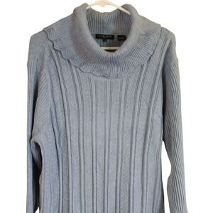 Jeanne Pierre Knit Sweater Blue‎ Scalloped Turtleneck Long Sleeve Womens XXL